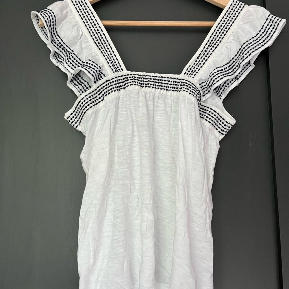COPY - Loft white, semi sheer tank with ruffle straps